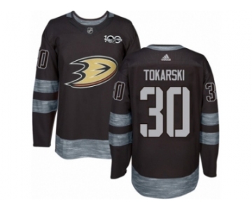 Men's Adidas Anaheim Ducks #30 Dustin Tokarski Authentic Black 1917-2017 100th Anniversary NHL Jersey