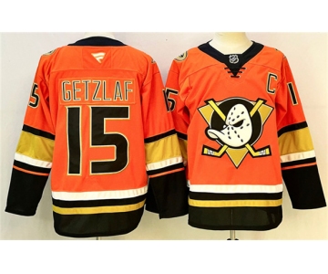 Men's Anaheim Ducks #15 Ryan Getzlaf Orange Black 2024-25 With C Patch Stitched Jersey