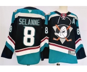 Men's Anaheim Ducks #8 Teemu Selanne Black Teal 2024-25 Stitched Jersey