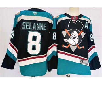 Men's Anaheim Ducks #8 Teemu Selanne Black Teal 2024-25 Stitched Jersey