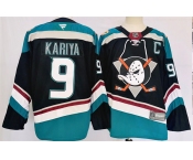 Men's Anaheim Ducks #9 Paul Kariya Black Teal 2024-25 Stitched Jersey