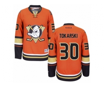 Men's Reebok Anaheim Ducks #30 Dustin Tokarski Authentic Orange Third NHL Jersey