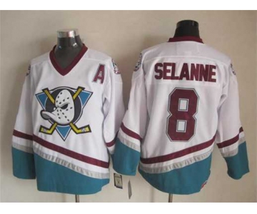 nhl jerseys anaheim ducks #8 teemu selanne white[patch A][m&n]
