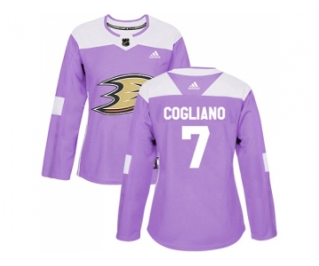 Women Adidas Anaheim Ducks #7 Andrew Cogliano Purple Authentic Fights Cancer Stitched NHL Jersey