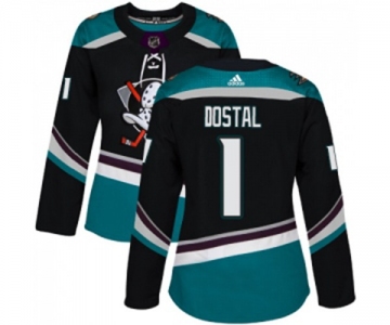 Women Anaheim Ducks #1 Lukas Dostal Authentic Black Teal Alternate Hockey Jersey