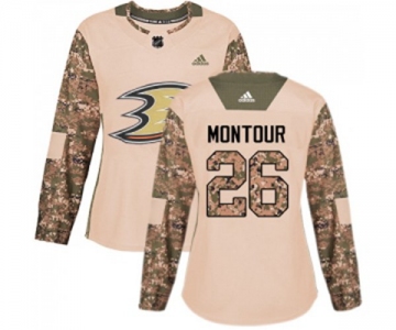 Women Anaheim Ducks #26 Brandon Montour Authentic Camo Veterans Day Practice Hockey Jersey