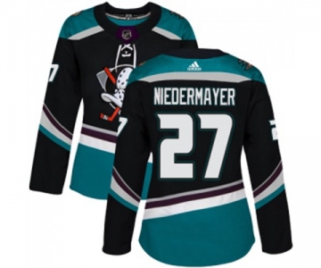 Women Anaheim Ducks #27 Scott Niedermayer Authentic Black Teal Alternate Hockey Jersey