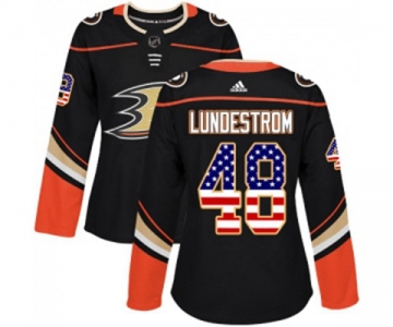 Women Anaheim Ducks #48 Isac Lundestrom Authentic Black USA Flag Fashion Hockey Jersey