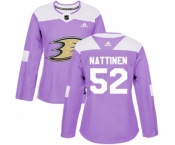 Women Anaheim Ducks #52 Julius Nattinen Authentic Purple Fights Cancer Practice Hockey Jersey