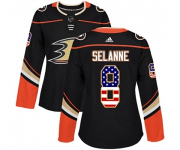 Women Anaheim Ducks #8 Teemu Selanne Authentic Black USA Flag Fashion Hockey Jersey