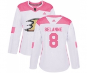 Women Anaheim Ducks #8 Teemu Selanne Authentic White Pink Fashion Hockey Jersey