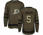 Youth Anaheim Ducks #5 Korbinian Holzer Authentic Green Salute to Service Hockey Jersey