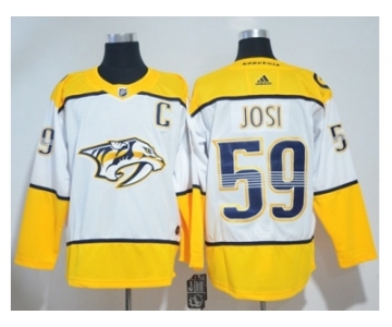 Men Adidas Nashville Predators #59 Roman Josi White Road Authentic Stitched NHL Jersey