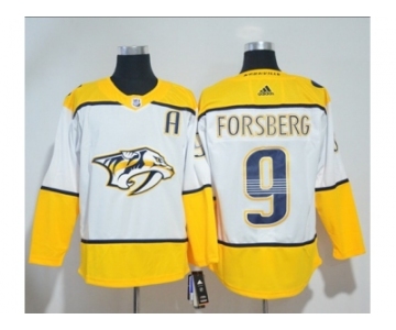 Men Adidas Nashville Predators #9 Filip Forsberg White Road Authentic Stitched NHL Jersey