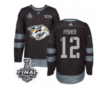 Men's Adidas Nashville Predators #12 Mike Fisher Premier Black 1917-2017 100th Anniversary 2017 Stanley Cup Final NHL Jersey