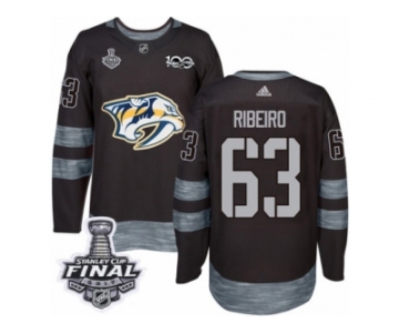Men's Adidas Nashville Predators #63 Mike Ribeiro Premier Black 1917-2017 100th Anniversary 2017 Stanley Cup Final NHL Jersey
