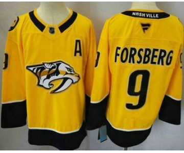 Men's Nashville Predators #9 Filip Forsberg Yellow Authentic Jersey