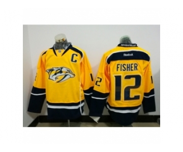 Men's Reebok Nashville Predators #12 Mike Fisher Authentic Gold Home NHL Jersey C patch