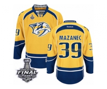 Men's Reebok Nashville Predators #39 Marek Mazanec Premier Gold Home 2017 Stanley Cup Final NHL Jersey