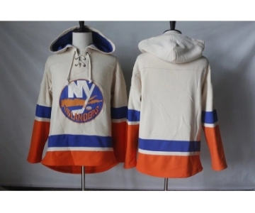 Men's New York Islanders Blank Cream Sawyer Hooded Sweatshirt Stitched NHL Jersey