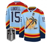 Men's Florida Panthers #15 Anton Lundell Blue 2025 Stanley Cup Final Premium Stitched NHL Hockey Jersey