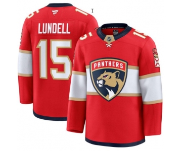 Men's Florida Panthers #15 Anton Lundell Red 2025 Premium Stitched Hockey Jersey