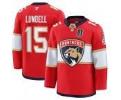 Men's Florida Panthers #15 Anton Lundell Red 2025 Stanley Cup Final Patch Stitched Hockey Jersey