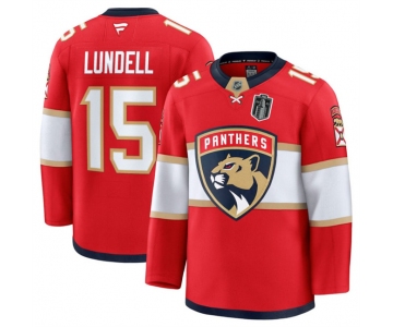 Men's Florida Panthers #15 Anton Lundell Red 2025 Stanley Cup Final Patch Stitched Hockey Jersey