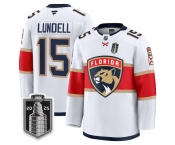 Men's Florida Panthers #15 Anton Lundell White 2025 Stanley Cup Final Premium Stitched NHL Hockey Jersey