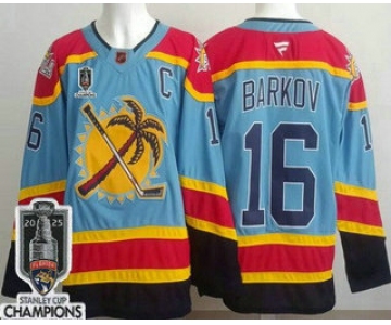Men's Florida Panthers #16 Aleksander Barkov Blue 2025 Stanley Cup Champions Authentic Jersey