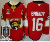 Men's Florida Panthers #16 Aleksander Barkov Red 2025 Stanley Cup Champions Authentic Jersey