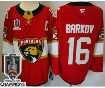 Men's Florida Panthers #16 Aleksander Barkov Red 2025 Stanley Cup Champions Authentic Jersey