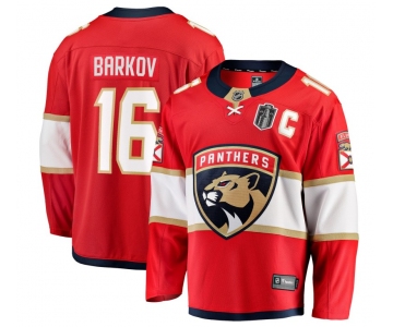 Men's Florida Panthers #16 Aleksander Barkov Red 2025 Stanley Cup Final Home Stitched Hockey Jersey