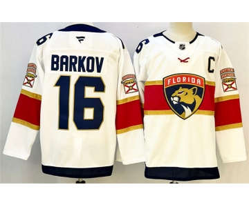 Men's Florida Panthers #16 Aleksander Barkov White 2024-25 Home With C Patch Stitched Hockey Jersey