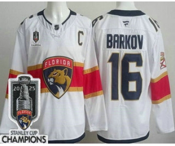 Men's Florida Panthers #16 Aleksander Barkov White 2025 Stanley Cup Champions Authentic Jersey
