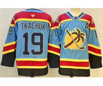 Men's Florida Panthers #19 Matthew Tkachuk Blue 2024-25 Reverse Retro With A Patch Stitched Hockey Jersey