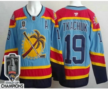 Men's Florida Panthers #19 Matthew Tkachuk Blue 2025 Stanley Cup Champions Authentic Jersey
