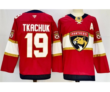 Men's Florida Panthers #19 Matthew Tkachuk Red 2024-25 Home With A Patch Stitched Hockey Jersey