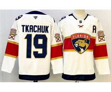 Men's Florida Panthers #19 Matthew Tkachuk White 2024-25 Home With A Patch Stitched Hockey Jersey
