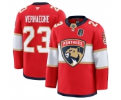 Men's Florida Panthers #23 Carter Verhaeghe Red 2025 Stanley Cup Final Patch Stitched Hockey Jersey