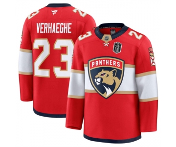 Men's Florida Panthers #23 Carter Verhaeghe Red 2025 Stanley Cup Final Patch Stitched Hockey Jersey