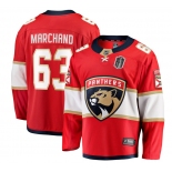 Men's Florida Panthers #63 Brad Marchand Red 2025 Stanley Cup Final Home Stitched Hockey Jersey