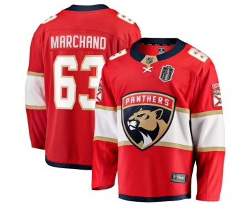 Men's Florida Panthers #63 Brad Marchand Red 2025 Stanley Cup Final Home Stitched Hockey Jersey