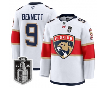 Men's Florida Panthers #9 Sam Bennett White 2025 Stanley Cup Final Premium Stitched NHL Hockey Jersey