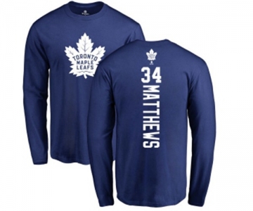 NHL Adidas Toronto Maple Leafs #34 Auston Matthews Royal Blue Backer Long Sleeve T-Shirt