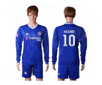 Chelsea #10 Hazard UEFA Champions Home Long Sleeves Soccer Club Jersey