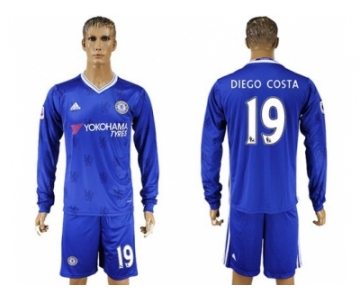 Chelsea #19 Diego Costa Home Long Sleeves Soccer Club Jersey