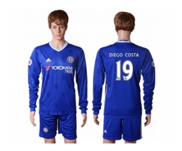 Chelsea #19 Diego Costa Home Long Sleeves Soccer Club Jerseys