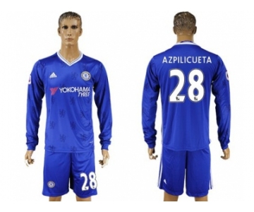 Chelsea #28 Azpilicueta Home Long Sleeves Soccer Club Jersey