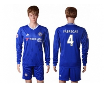 Chelsea #4 Fabregas Home Long Sleeves Soccer Club Jerseys